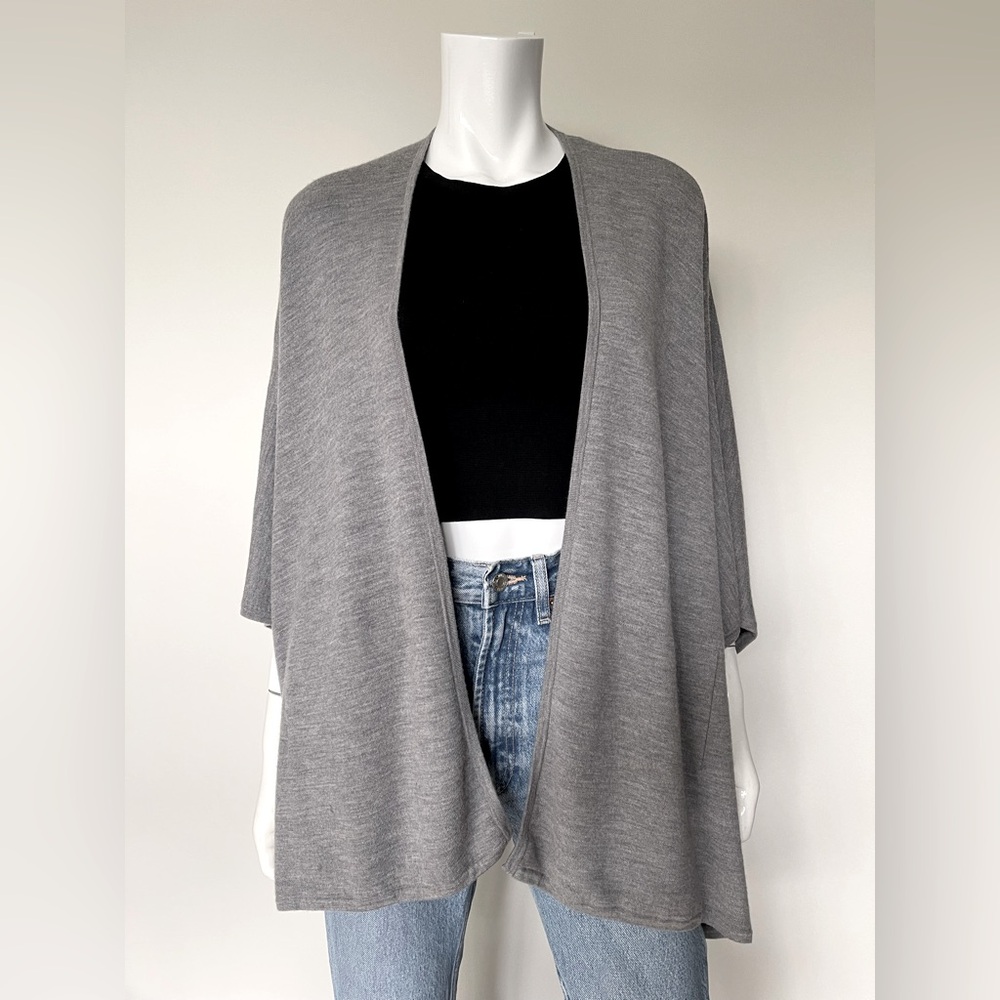 VINCE Double Face Wool-Blend Poncho in Medium Heather Grey Combo